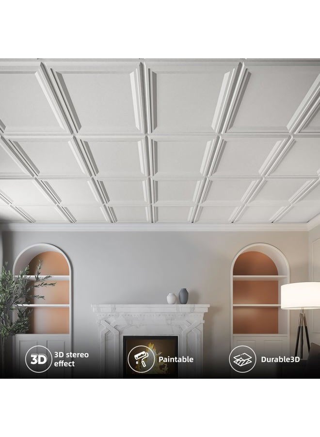 WOWSTAR 12-Pack 24"x24" Drop Ceiling Tiles, Waterproof Glue up Ceiling Panels, White - Image 3