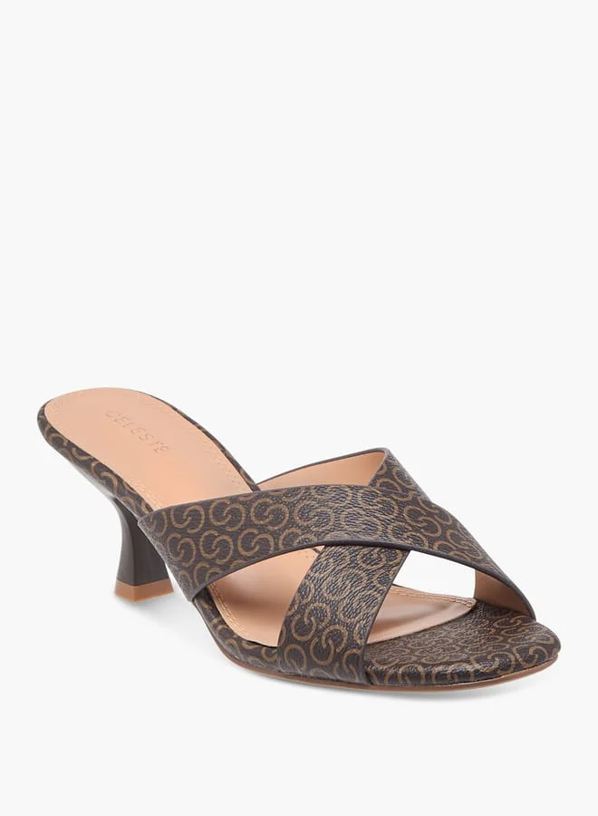 Celeste Women's Monogram Print Slip-On Sandals with Flared Heels