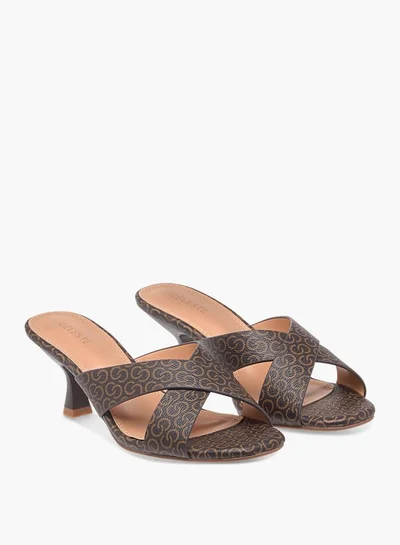 Celeste Women's Monogram Print Slip-On Sandals with Flared Heels