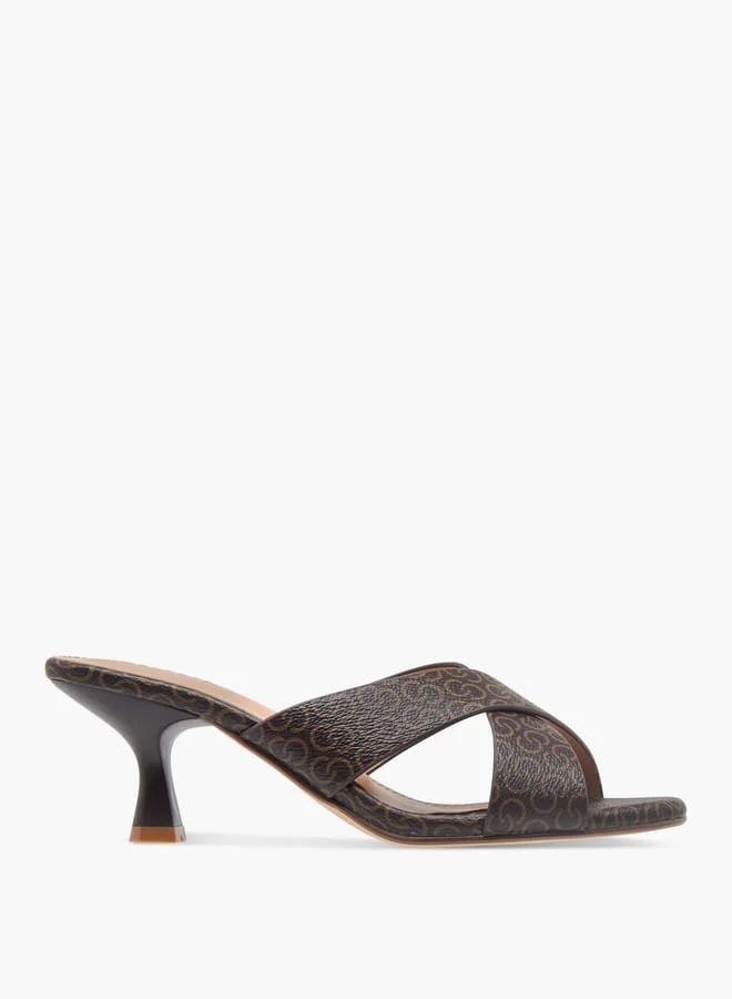 Celeste Women's Monogram Print Slip-On Sandals with Flared Heels