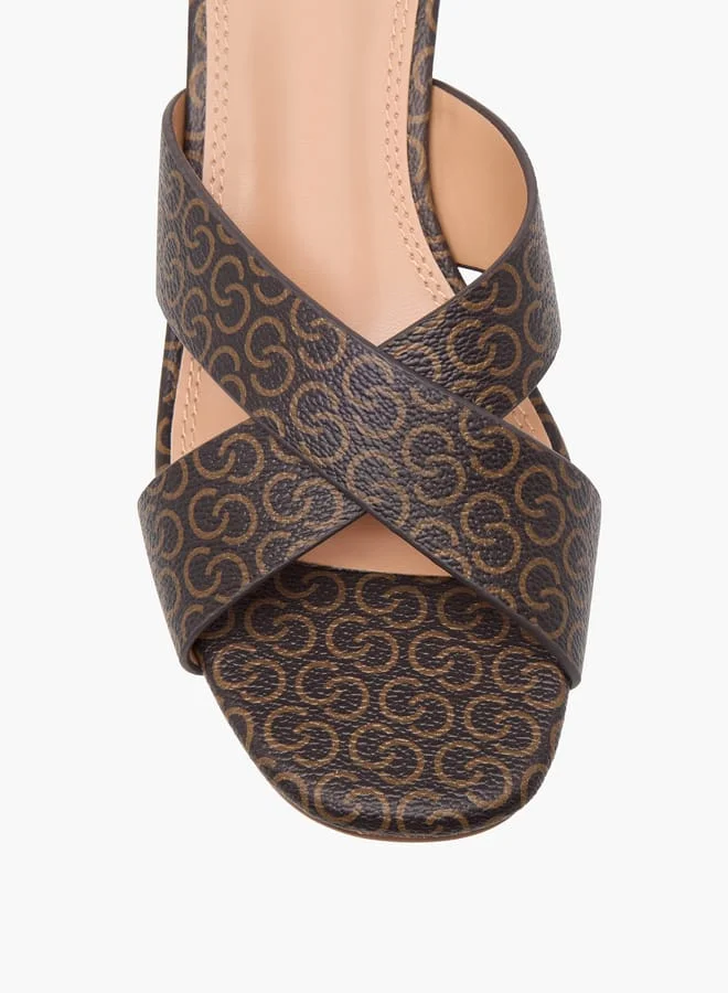 Celeste Women's Monogram Print Slip-On Sandals with Flared Heels