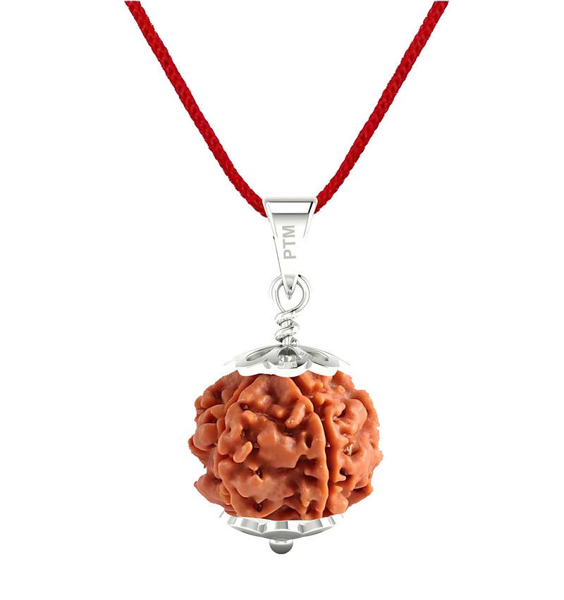 PTM 3 Mukhi Rudraksha Pendant | Teen Mukhi/Three Face Original Nepali Bead 925 BIS Hallmark Sterling Silver Cap Pendant | Certified Natural Rudraksha for Men and Women - Image 1