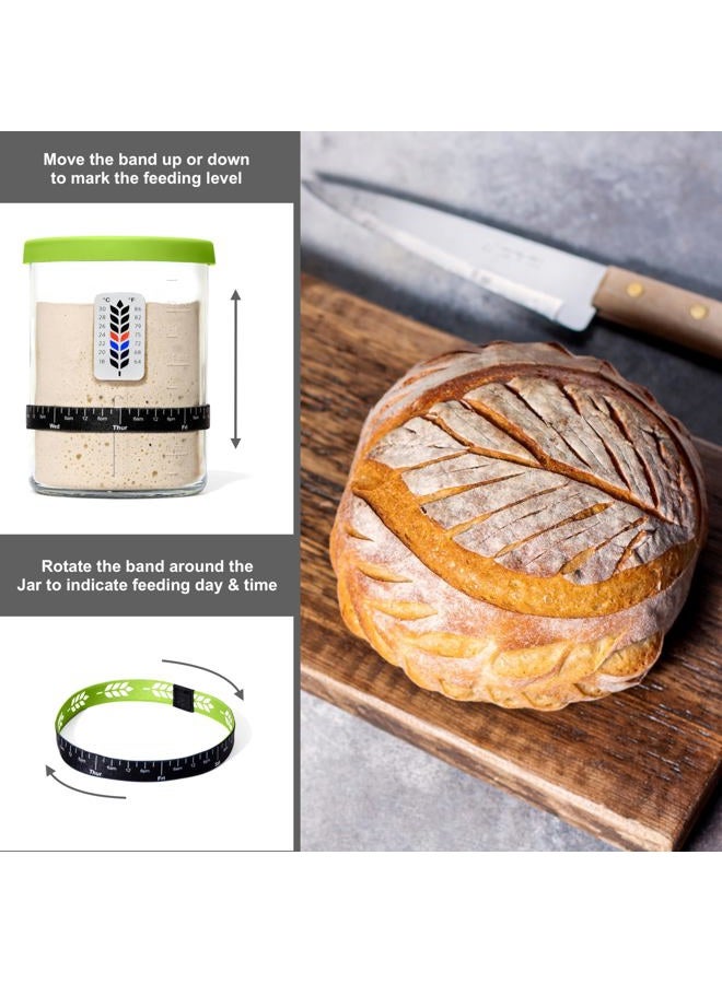 BALCI Premium Sourdough Starter Jar - 40oz Large Sourdough Jar with Marked Feeding Band, Thermometer, Scraper, Cloth Cover and Silicone Lid/Base, Wide Mouth Starter Kit - Green - Image 5