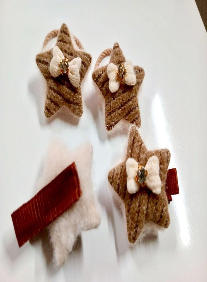 Plenteous مجموعة كبيرة من مشابك الشعر (قطعتان) وربطات الشعر المطاطية (قطعتان) للفتيات والسيدات - مشابك جانبية صغيرة للشعر القصير والخفيف والناعم متعدد الألوان (نجمة) - Image 1