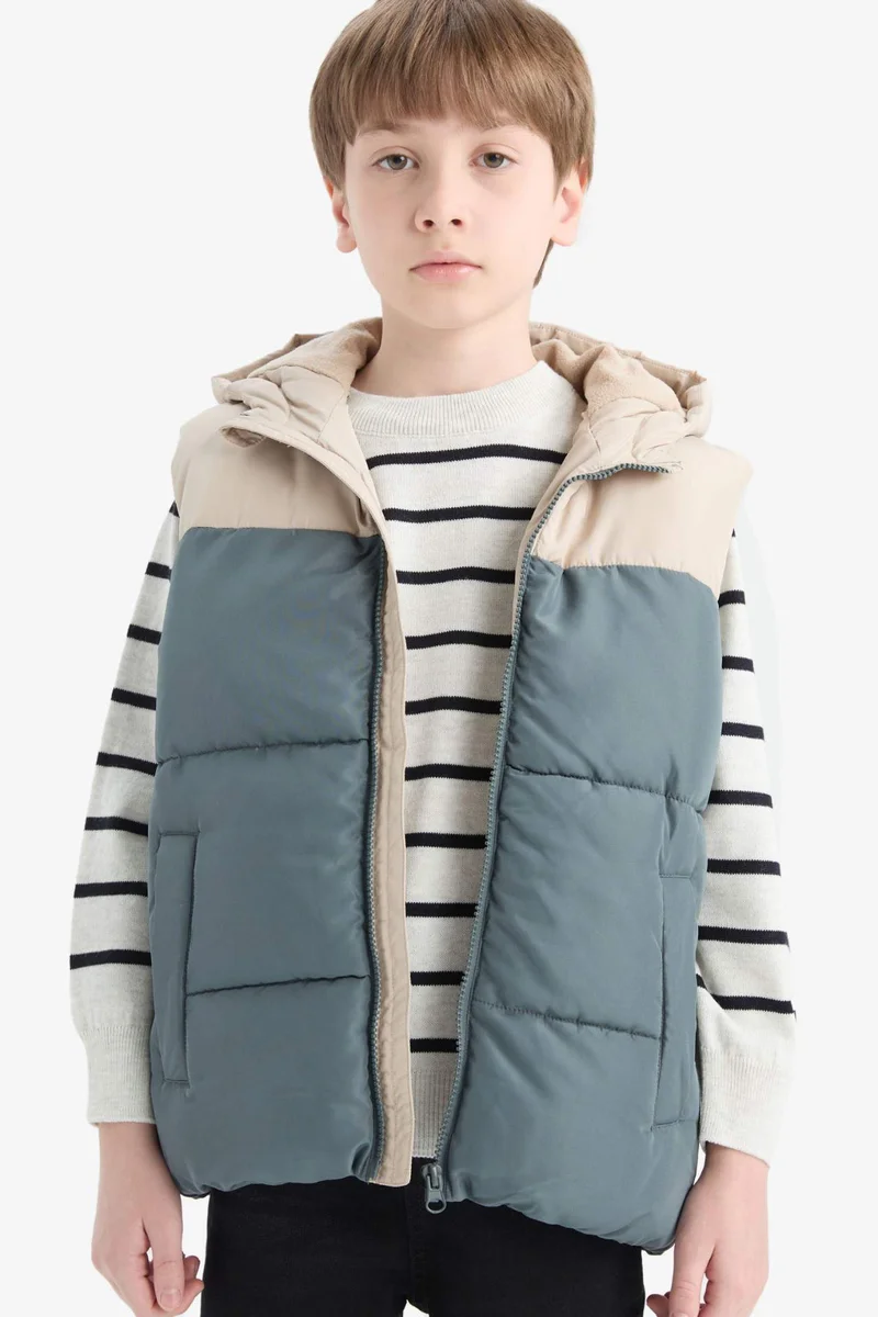 Defacto Boy Waterproof Hooded Fleece Lined Puffer Vest