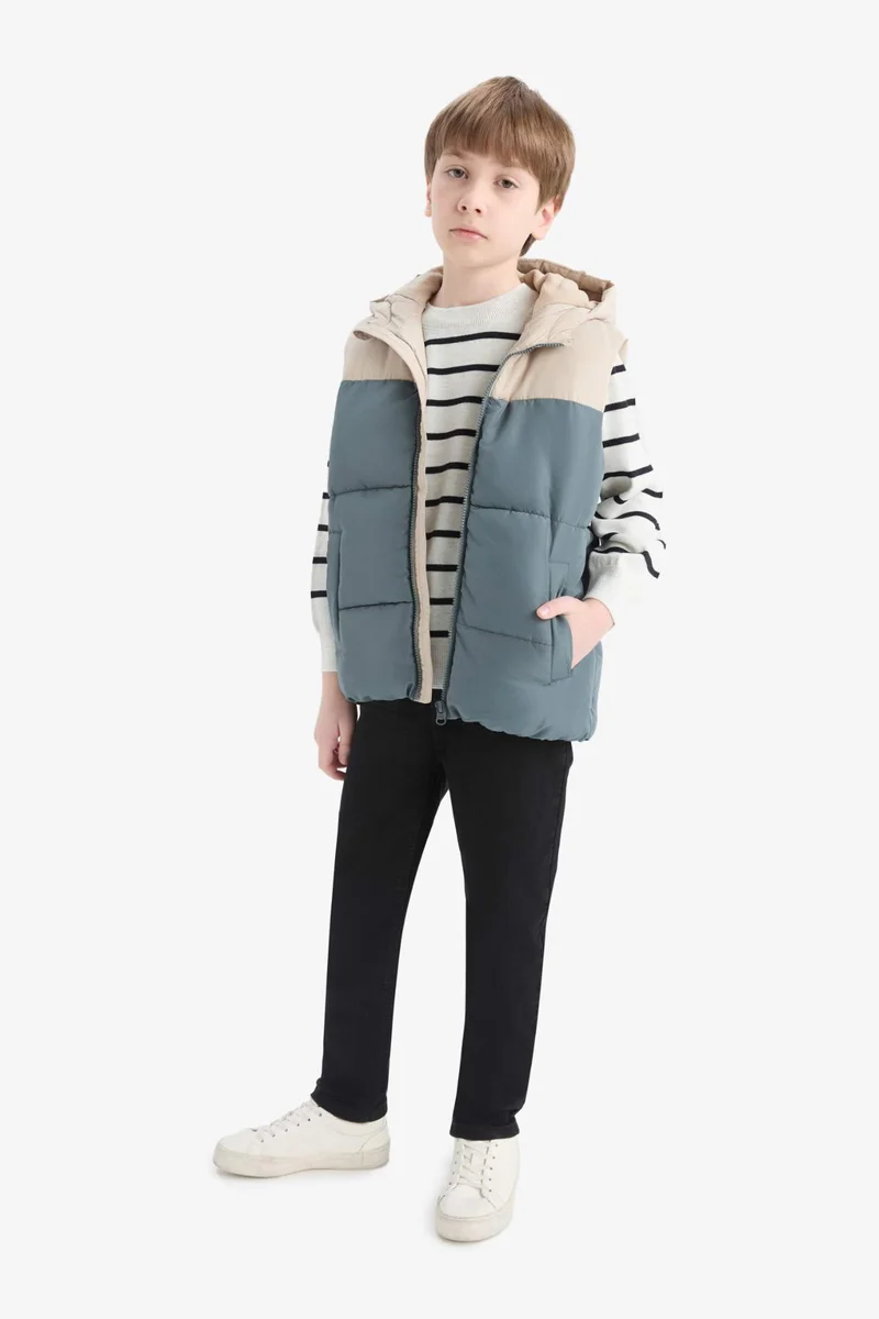 Defacto Boy Waterproof Hooded Fleece Lined Puffer Vest