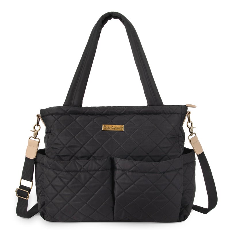 Baby Essentials Quilted Diaper Bag Crossbody Tote Purse with Shoulder Strap, Changing Pad, 10 Organizer Pockets for Twins or Triplets (Black) - Image 3