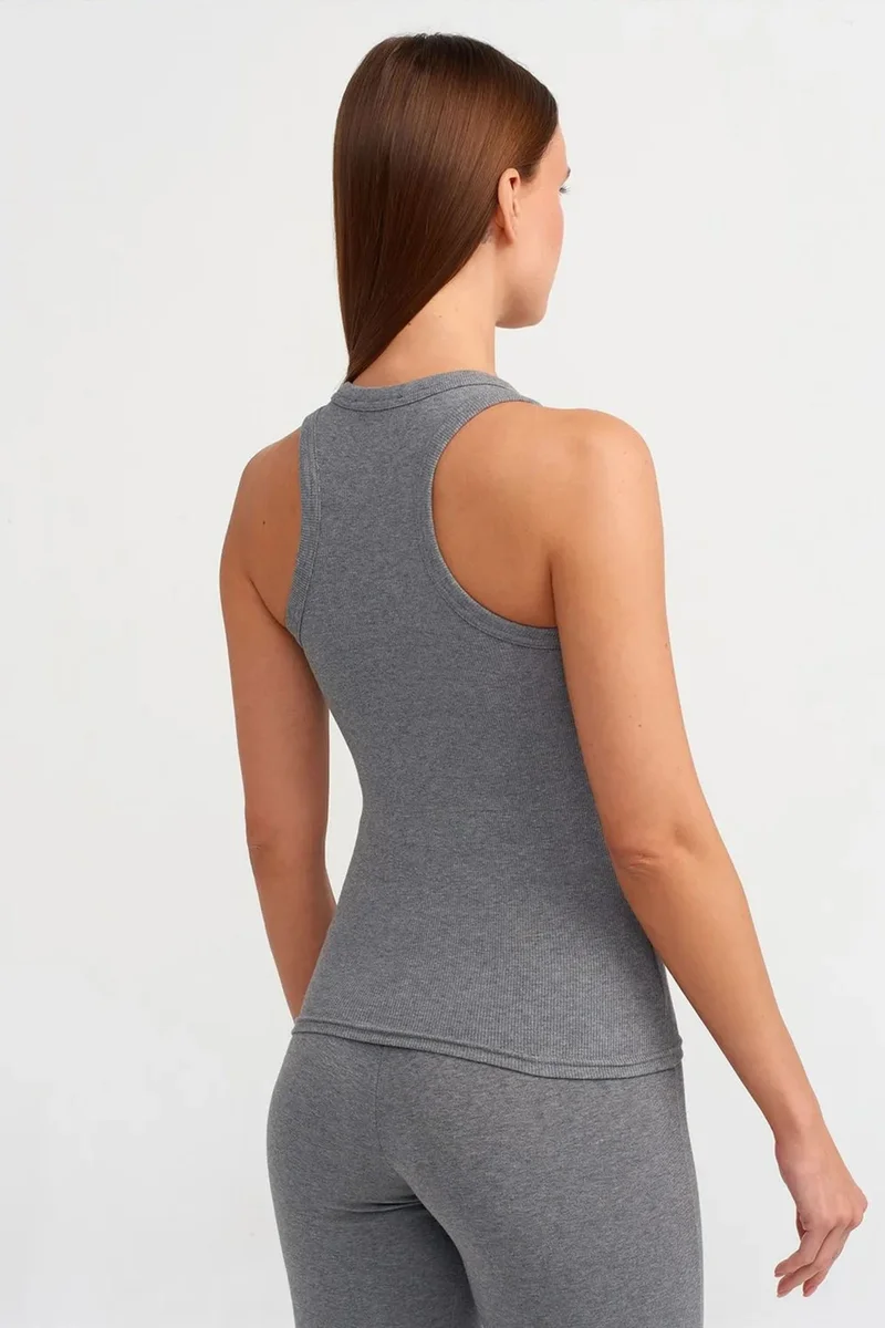 Dilvin Grey DILVIN Ribbed Halterneck Sleeveless Blouse for Women | Best Price UAE
