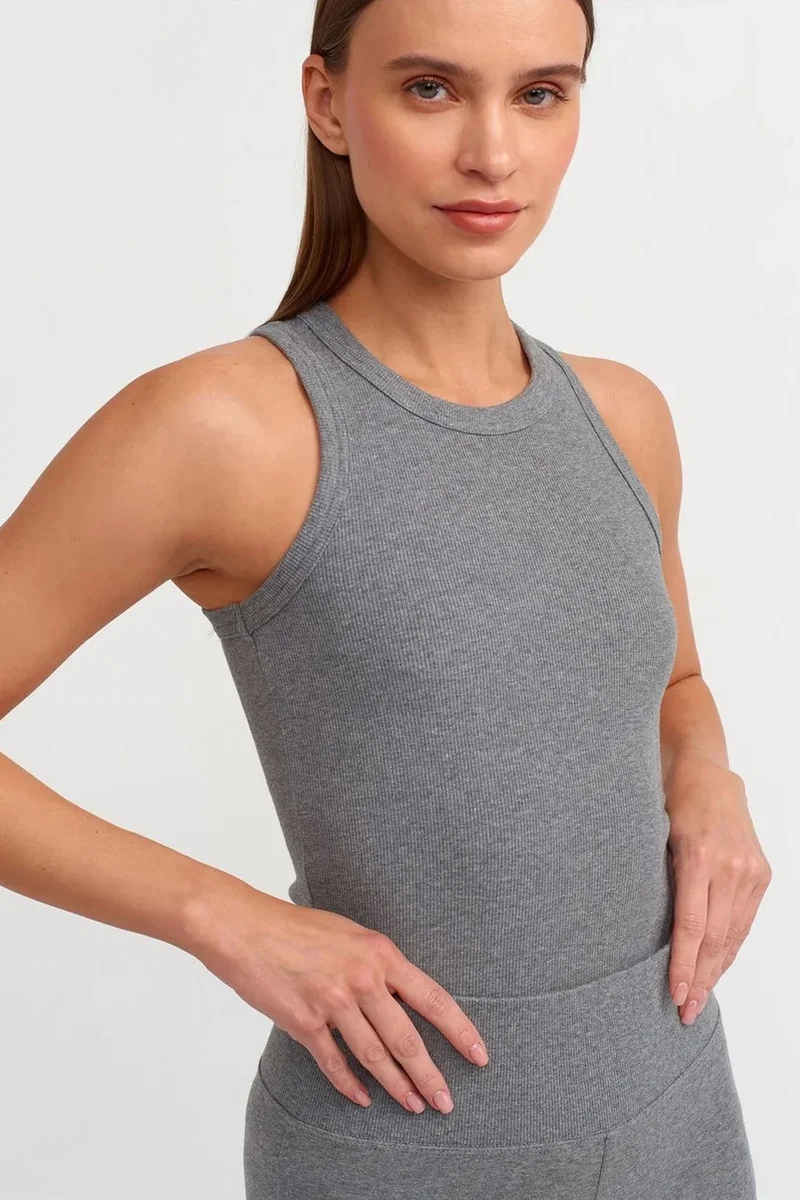 Dilvin Grey DILVIN Ribbed Halterneck Sleeveless Blouse for Women | Best Price UAE
