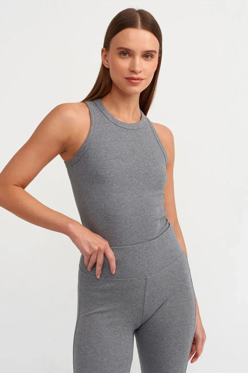 DILVIN Ribbed Halterneck Sleeveless Blouse