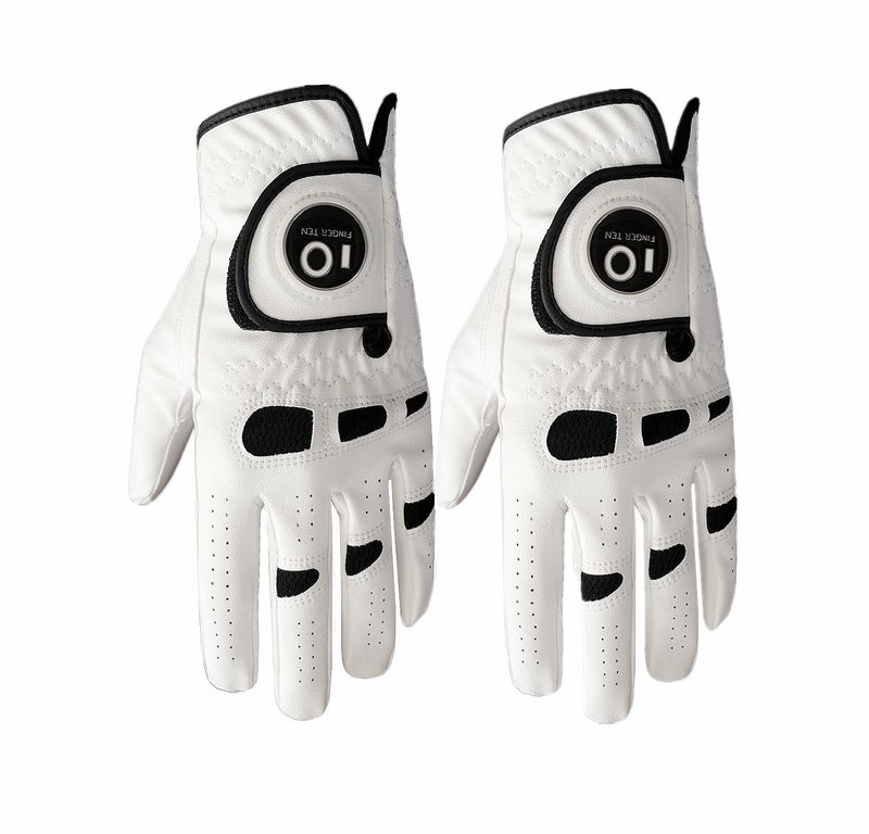 FINGER TEN Men’s Golf Glove Left Hand Right with Ball Marker Value 2 Pack, Weathersof Grip Soft Comfortable, Fit Size Small Medium ML Large XL (Large, Worn on Left Hand) - Image 1