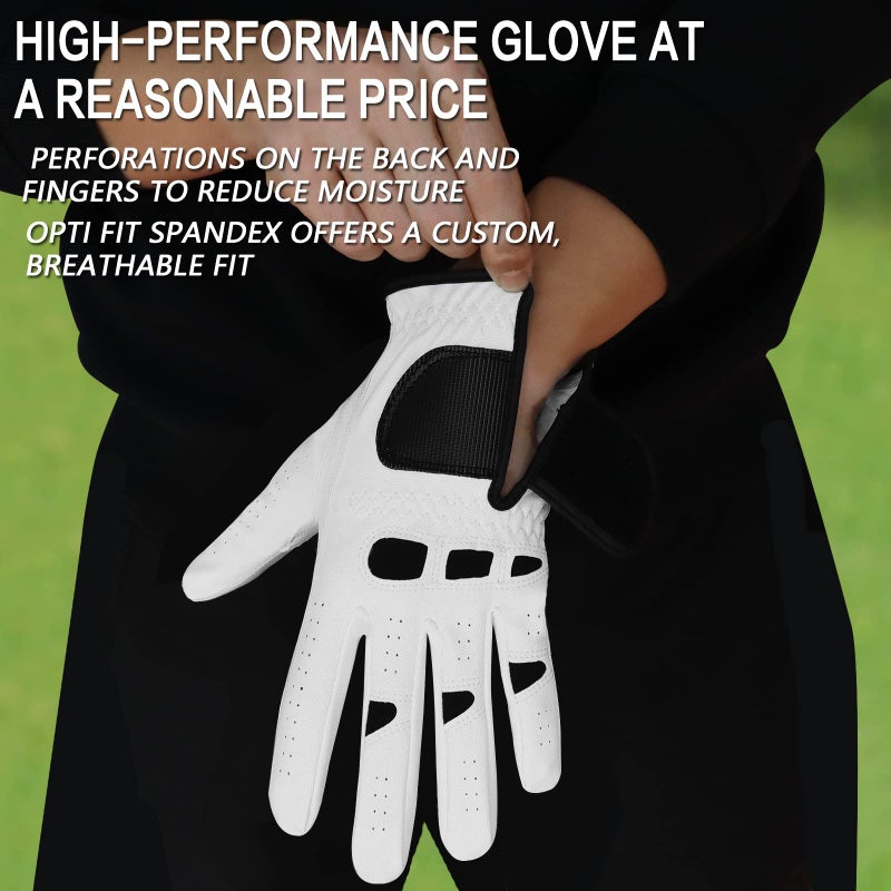FINGER TEN Men’s Golf Glove Left Hand Right with Ball Marker Value 2 Pack, Weathersof Grip Soft Comfortable, Fit Size Small Medium ML Large XL (Large, Worn on Left Hand) - Image 4