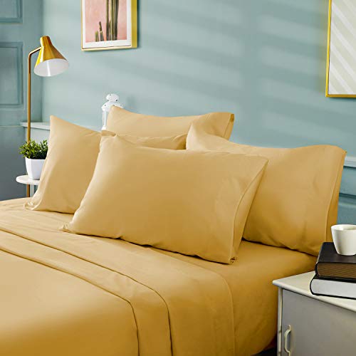 BYSURE 6 Pieces Bed Sheets Set(Full, Gold) - Hotel Luxury Super Soft 1800 Thread Count 100% Microfiber Sheets with Deep Pockets, Wrinkle & Fade Resistant - Image 2