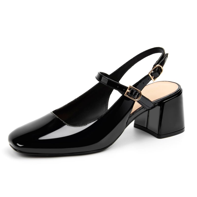 AprCoco Womens Mary Jane Chunky Low Heels Pumps Square Toe Buckle Strap Wedding Party Dress Shoes,Size 07ï¼ŒBlack - Image 1