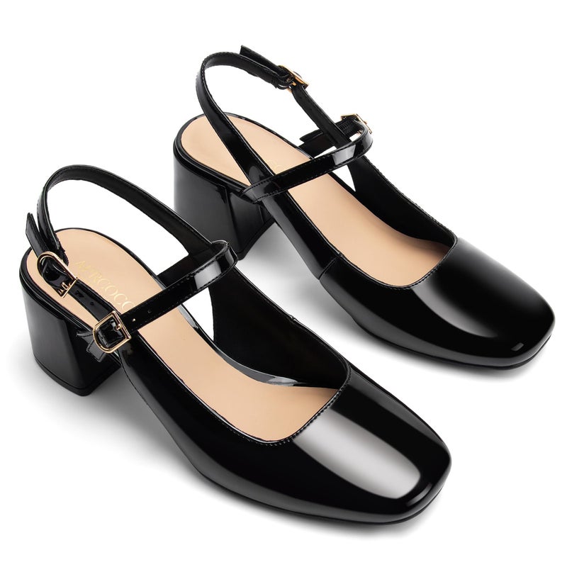 AprCoco Womens Mary Jane Chunky Low Heels Pumps Square Toe Buckle Strap Wedding Party Dress Shoes,Size 07ï¼ŒBlack - Image 4
