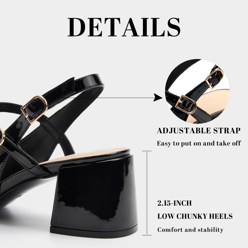 AprCoco Womens Mary Jane Chunky Low Heels Pumps Square Toe Buckle Strap Wedding Party Dress Shoes,Size 07ï¼ŒBlack - Image 3