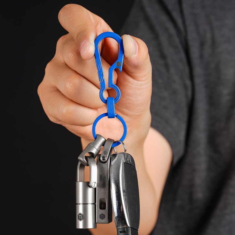 KeyUnity KM01BL Titanium EDC Keychain Clip with Bottle Opener, Quick Release Carabiner Key Ring Holder for Men (KM01 Blue) - Image 2