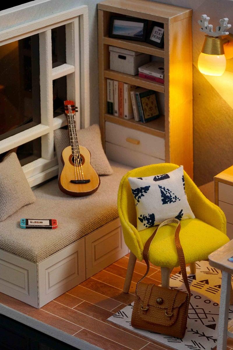 CUTEROOM DIY Doll Room Miniature Furniture Wooden House Kit - Wooden Dolls House Kit with Dust Cover & LED Light and Accessories - QT Series Dollhouse - Image 2