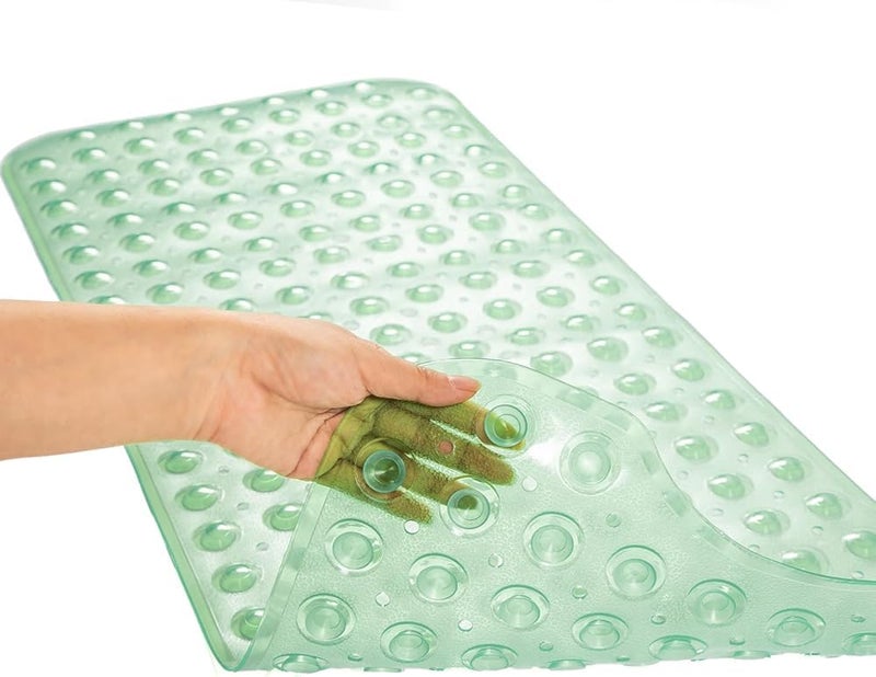 Non Slip Bathroom Mat Suction Cup Safety Shower Rug Transparent Waterproof Soft PVC Floor Protector Bathtub Anti Skid Design 100x40 cm Hygiene Home Use (Green) - Image 2