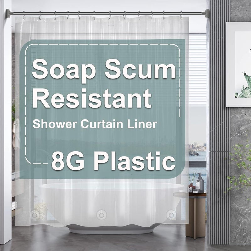 AmazerBath 84-Inch Long Clear Shower Curtain Liner - Heavy Duty PEVA with Weighted Stones - Image 1