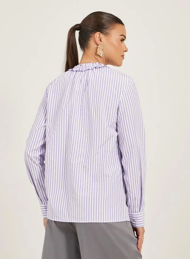 Styli Styli Striped Ruffled Neck Regular Fit Shirt