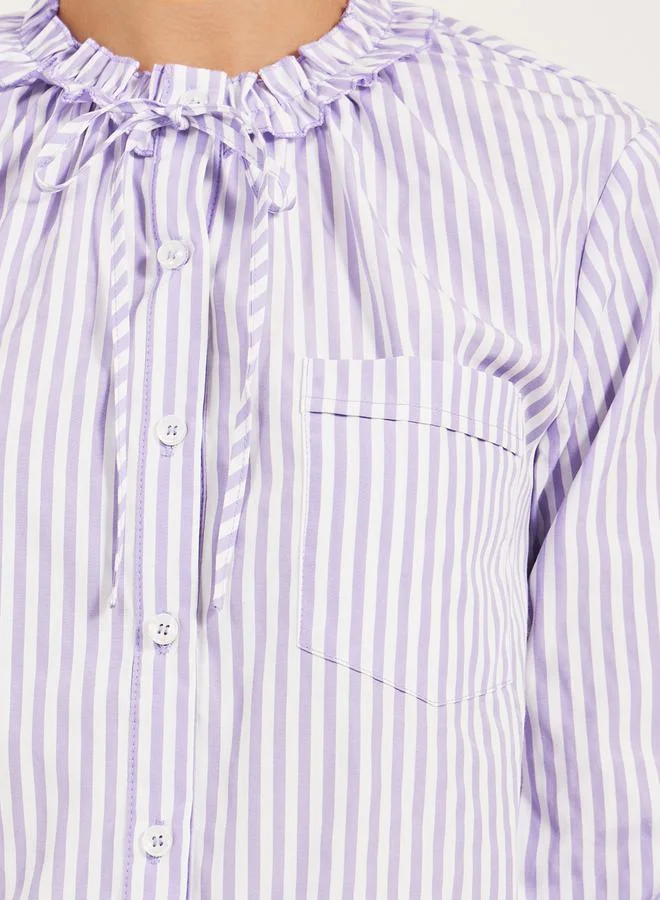 Styli Styli Striped Ruffled Neck Regular Fit Shirt