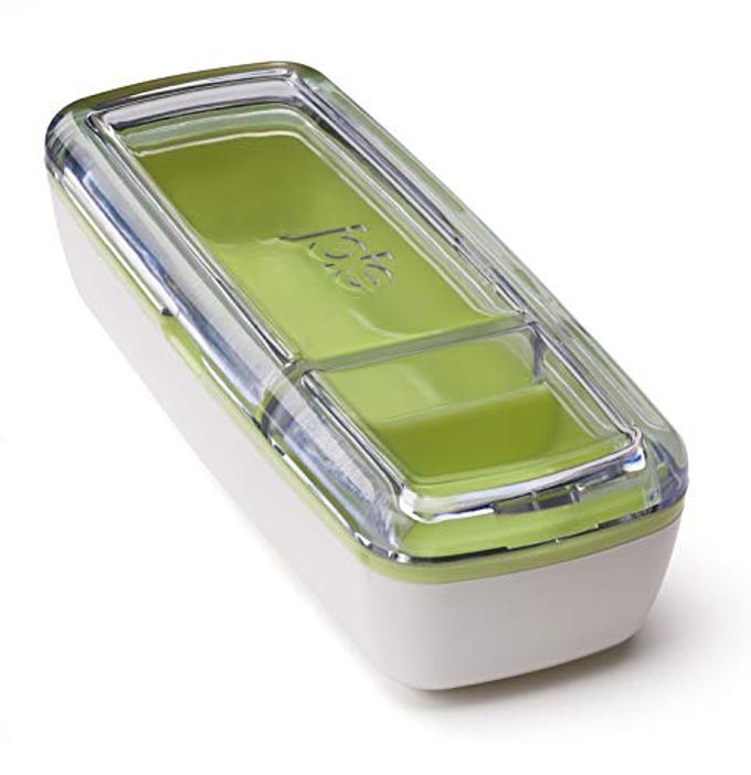 SNACK ON THE GO DIVIDED CONTAINER TWO COMPARTMENT STORAGE BOX KEEPS FOODS SEPARATE LEAKPROOF AND AIRTIGHT IDEAL FOR VEGGIES AND DIP OR CHEESE AND CRACKERS COLORS MAY VARY