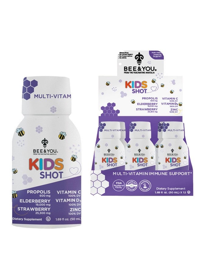 BEE & YOU BEE and You Kids Immune Support Supplement, 100% Natural Propolis, Vitamin C, Elderberry, Raw Honey, Antioxidants, Alternative to Gummies, Great Taste, 12 Pack, 1.69 fl. oz Each - Image 1