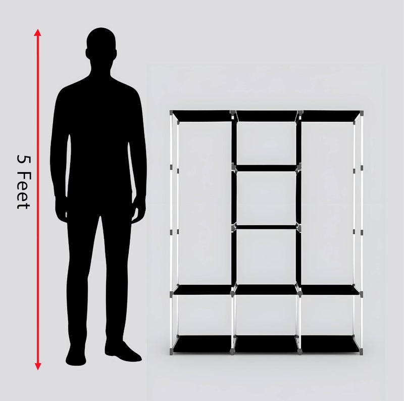 GTC® Collapsible Wardrobe Portable Foldable Closet for Clothes Almira, 2 Hanging Space, 8 Shelves and 2 Side Pocket Non-Woven Fabric 90 GSM (88130G-N (Grey)) - Image 5