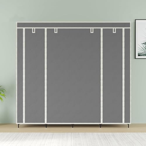 GTC® Collapsible Wardrobe Portable Foldable Closet for Clothes Almira, 2 Hanging Space, 8 Shelves and 2 Side Pocket Non-Woven Fabric 90 GSM (88130G-N (Grey)) - Image 3