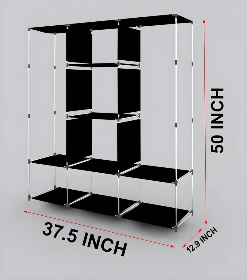 GTC® Collapsible Wardrobe Portable Foldable Closet for Clothes Almira, 2 Hanging Space, 8 Shelves and 2 Side Pocket Non-Woven Fabric 90 GSM (88130G-N (Grey)) - Image 4
