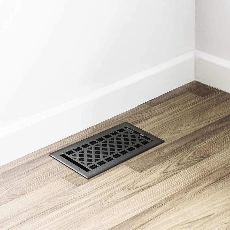 EMPIRE REGISTER CO شركة إمباير ريجستر، غطاء تهوية - 4×10 بوصة، تصميم فني وحرفي، طلاء أسود محكم، أغطية تهوية أرضية شديدة التحمل، مزودة بمخمد معدني. أغطية تهوية للأرضيات المنزلية فقط. - Image 5