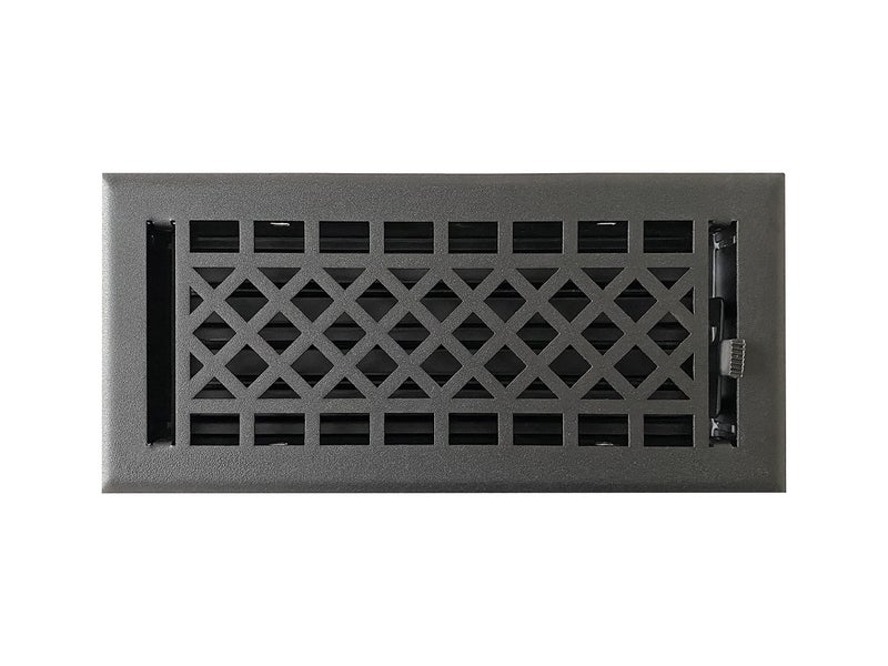 EMPIRE REGISTER CO شركة إمباير ريجستر، غطاء تهوية - 4×10 بوصة، تصميم فني وحرفي، طلاء أسود محكم، أغطية تهوية أرضية شديدة التحمل، مزودة بمخمد معدني. أغطية تهوية للأرضيات المنزلية فقط. - Image 1