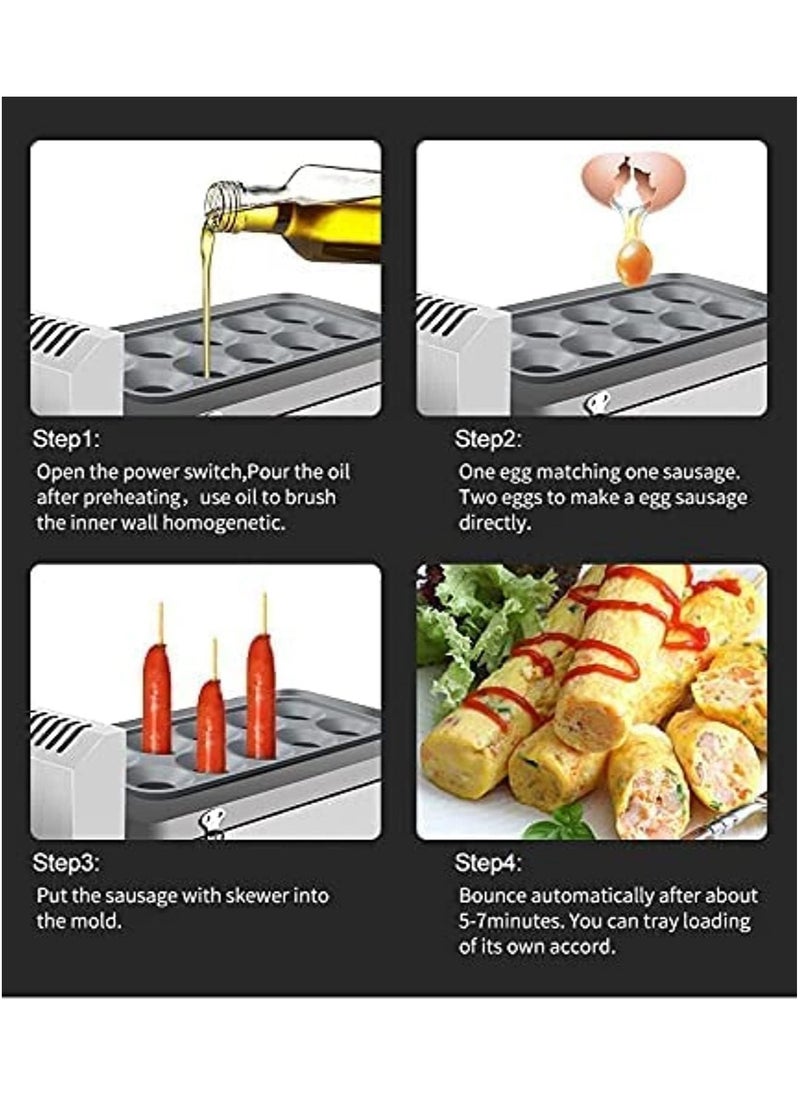 LETWOO - LETWOO Egg Sausage Hot Dog Roll Maker Egg Hamburger Boiler Frying Machine Omelette Master Automatic Electric Commercial 10 Tube Omelette Maker Egg Roll Maker - Image 1