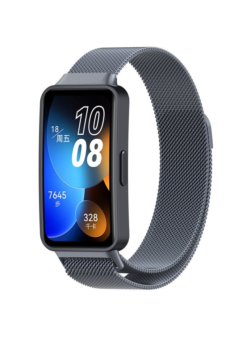 Straps Compatible with Huawei Band 10,Band 9,Band 8 Stainless Steel Band for Men,Women,Grey - Image 1