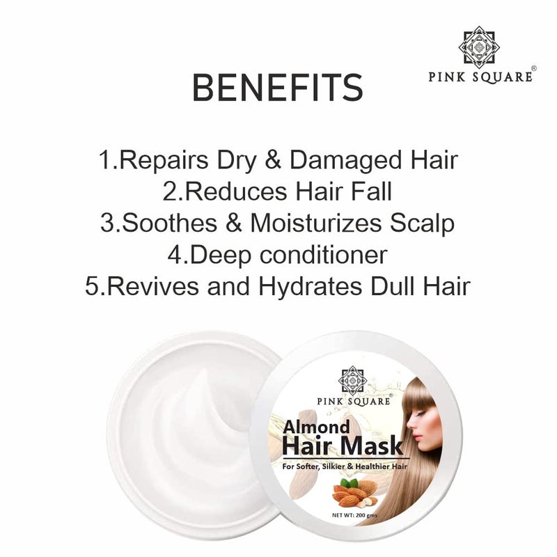 Pink Square Almond Protein Hair Mask  Repairs Damaged  Rough Hair  Restore Softness Natural Luster Makes Hair Strong Pack of 4 of 200 Grams800 Grams - Image 4