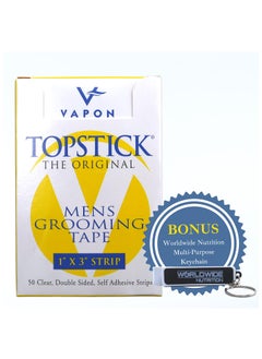 Worldwide Nutrition Vapon Topstick  The Original Mens Grooming Tape  Self Adhesive Clear Double Sided Tape for Toupee and Wig Adhesive  50 Count of 1 x 3 Strong Tape Wig Strips with Bonus Key Chain 