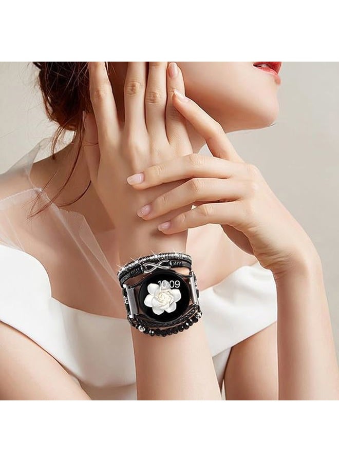 Fancywrist Boho Leather Bracelet for Samsung Galaxy Watch 8/7/6/5/4 Band 40 44mm Women, 20mm Cute Multilayer Adjustable Strap for Galaxy Watch 8 Classic 6 4 Classic 43mm 47mm 42mm 46mm/Watch 5 Pro 45mm /Active2 - Image 2