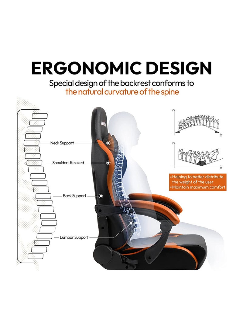Dowinx - Dowinx Gaming Chair Ergonomic Racing Style Recliner with Massage Lumbar Support, Office Armchair for Computer PU Leather E-Sports Gamer Chairs with Retractable Footrest (Black&Orange) - Image 1