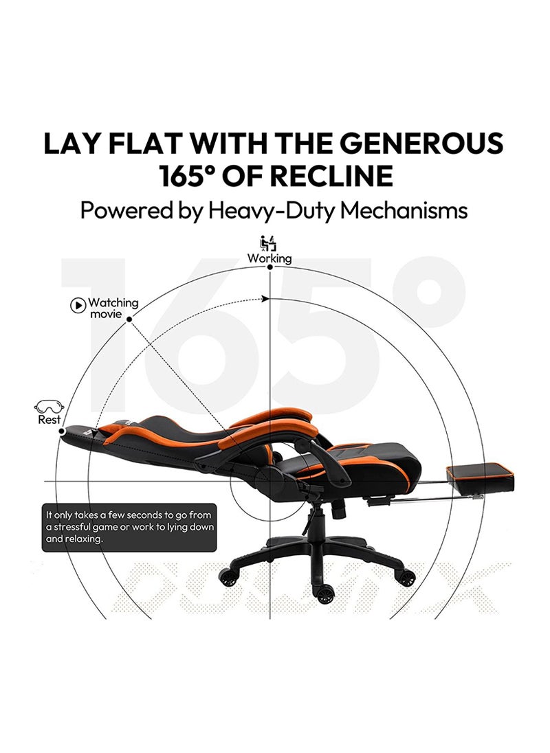 Dowinx - Dowinx Gaming Chair Ergonomic Racing Style Recliner with Massage Lumbar Support, Office Armchair for Computer PU Leather E-Sports Gamer Chairs with Retractable Footrest (Black&Orange) - Image 1