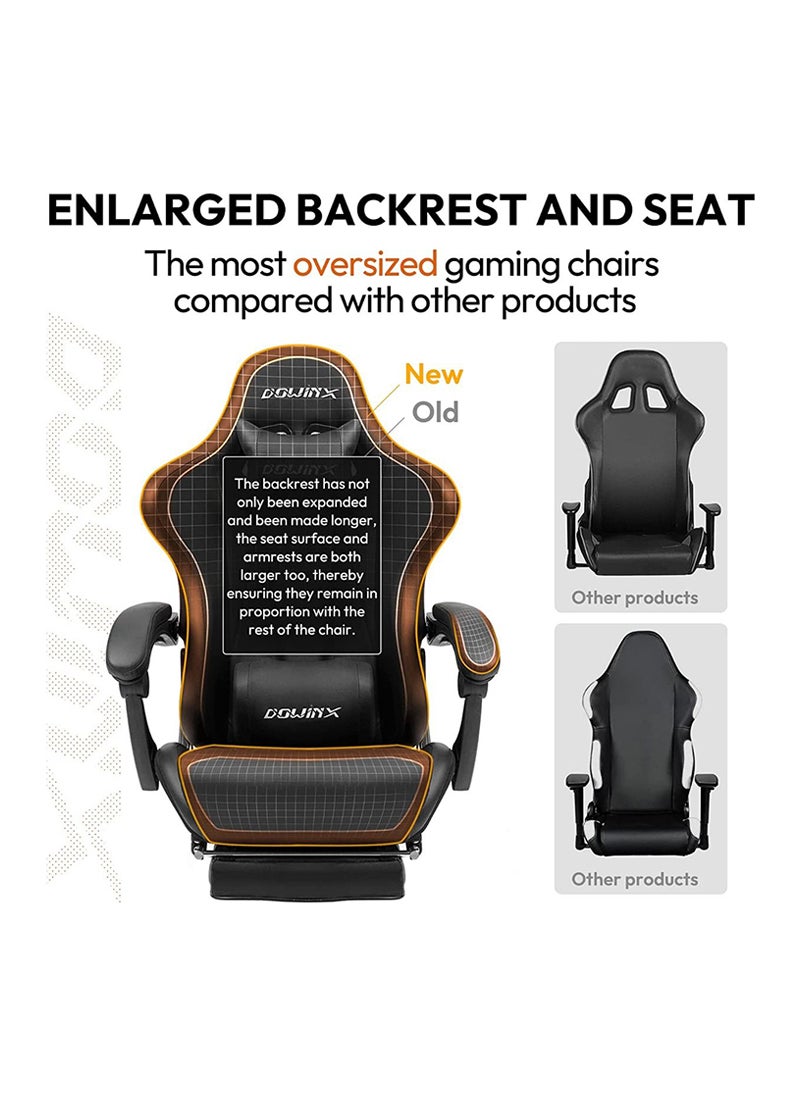 Dowinx - Dowinx Gaming Chair Ergonomic Racing Style Recliner with Massage Lumbar Support, Office Armchair for Computer PU Leather E-Sports Gamer Chairs with Retractable Footrest (Black&Orange) - Image 1