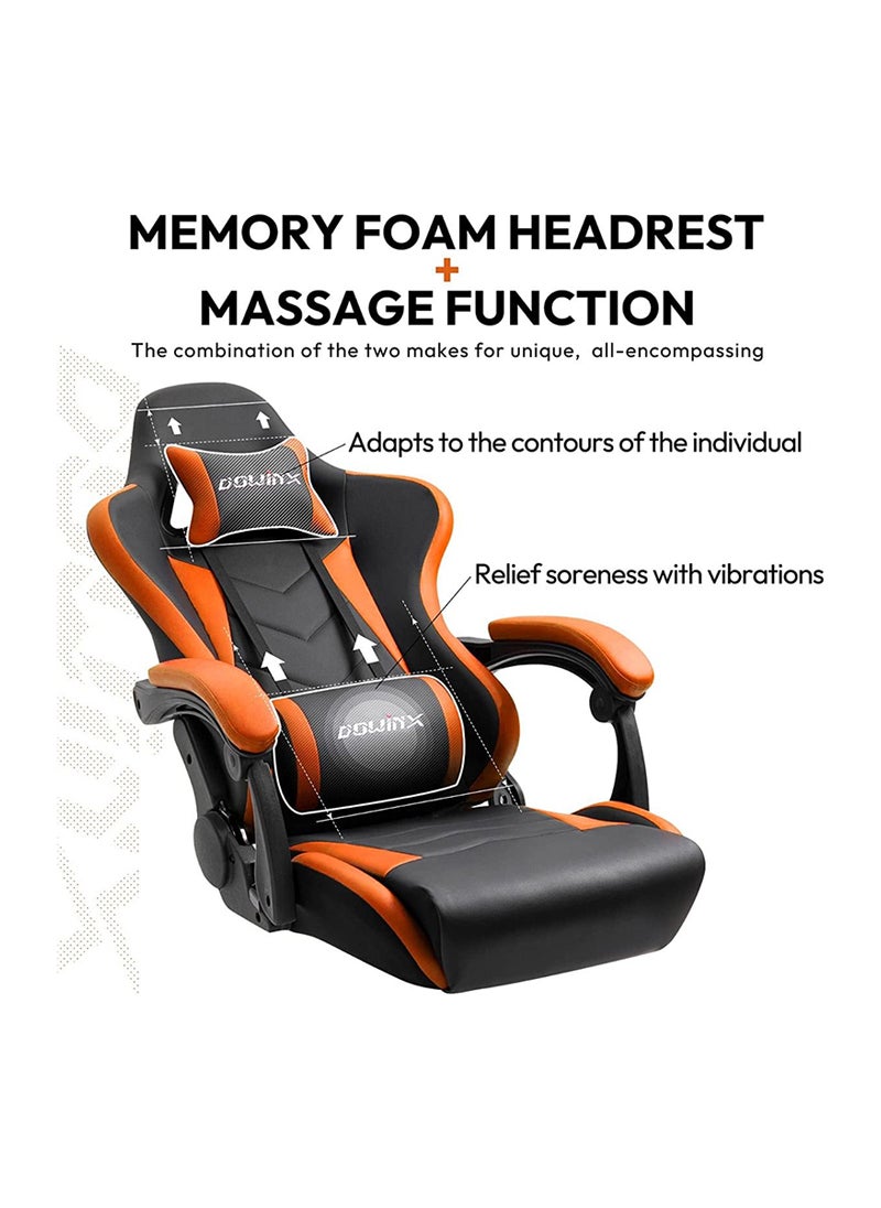 Dowinx - Dowinx Gaming Chair Ergonomic Racing Style Recliner with Massage Lumbar Support, Office Armchair for Computer PU Leather E-Sports Gamer Chairs with Retractable Footrest (Black&Orange) - Image 1