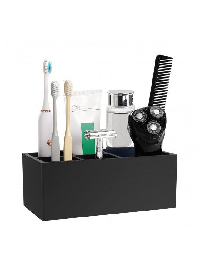 Luxspire Toothbrush Holder, 5 Slots Toothbrush Razor Holder Toothpaste Stand, Resin Decorative Dental Storage for Bathroom Accessories Set Vanity Counter Sink Organizer Storage Organizer Caddy - Black - Image 1