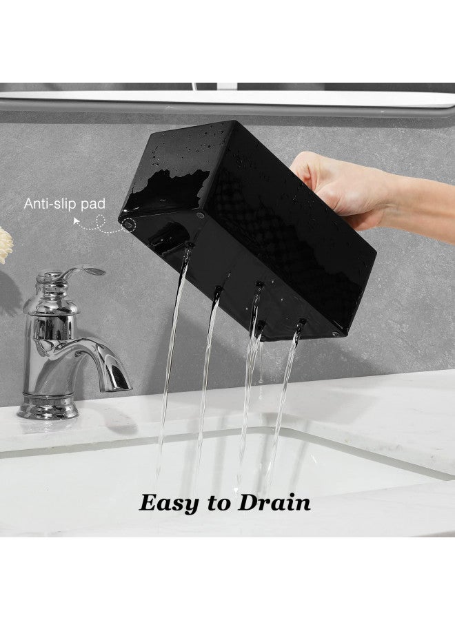 Luxspire Toothbrush Holder, 5 Slots Toothbrush Razor Holder Toothpaste Stand, Resin Decorative Dental Storage for Bathroom Accessories Set Vanity Counter Sink Organizer Storage Organizer Caddy - Black - Image 4