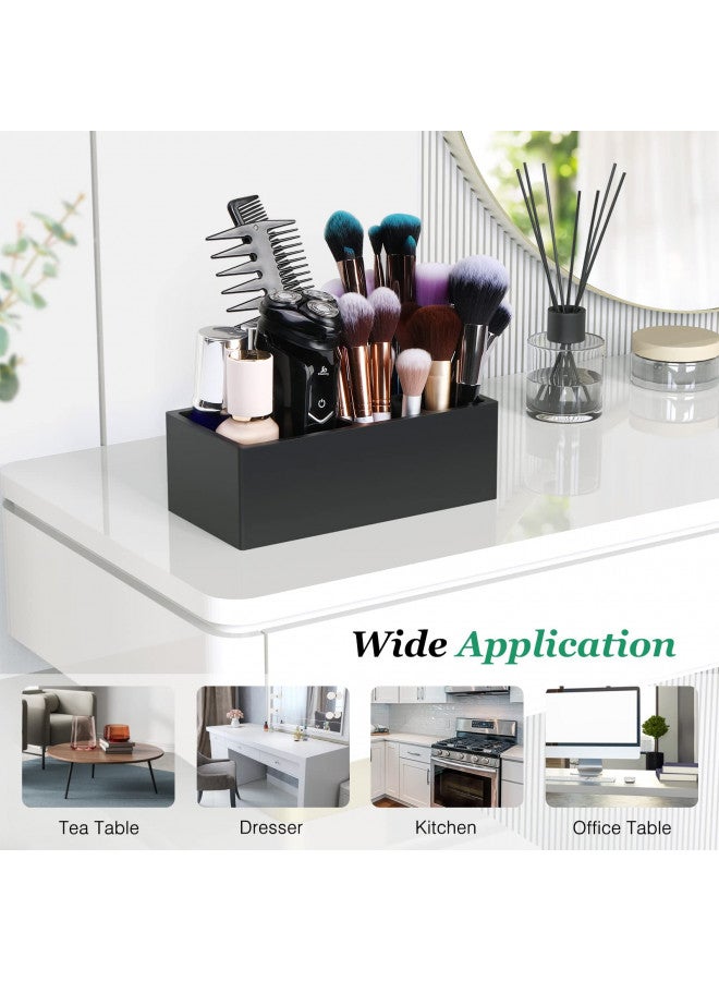 Luxspire Toothbrush Holder, 5 Slots Toothbrush Razor Holder Toothpaste Stand, Resin Decorative Dental Storage for Bathroom Accessories Set Vanity Counter Sink Organizer Storage Organizer Caddy - Black - Image 5