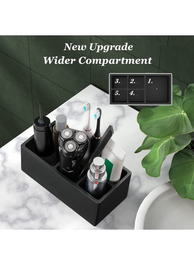 Luxspire Toothbrush Holder, 5 Slots Toothbrush Razor Holder Toothpaste Stand, Resin Decorative Dental Storage for Bathroom Accessories Set Vanity Counter Sink Organizer Storage Organizer Caddy - Black - Image 2