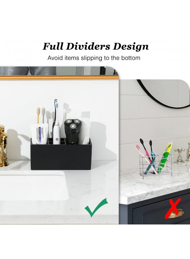 Luxspire Toothbrush Holder, 5 Slots Toothbrush Razor Holder Toothpaste Stand, Resin Decorative Dental Storage for Bathroom Accessories Set Vanity Counter Sink Organizer Storage Organizer Caddy - Black - Image 3
