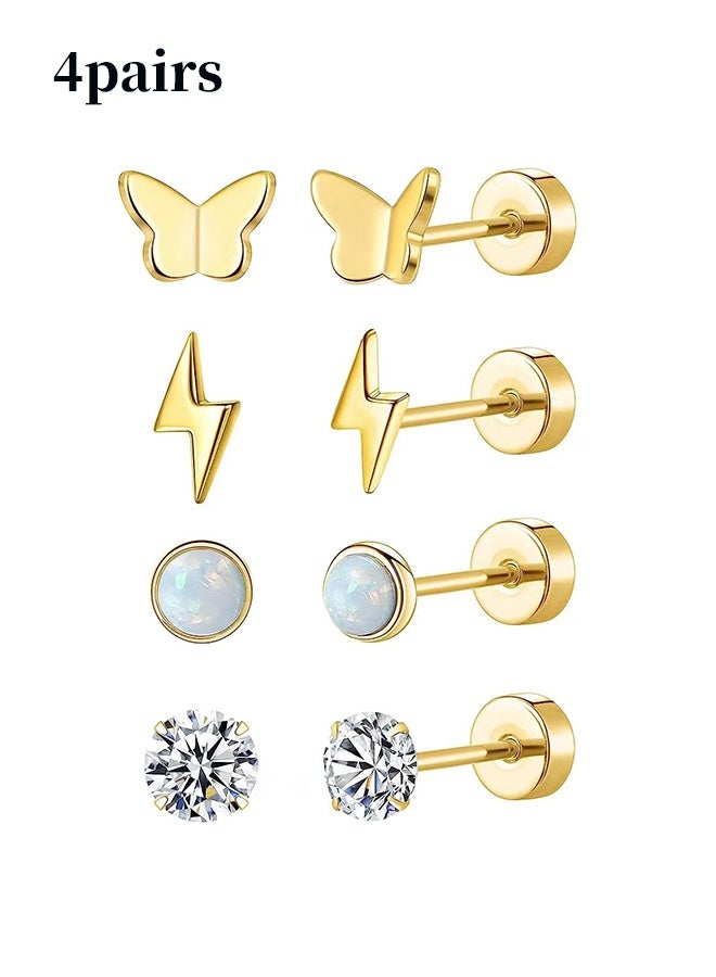 YJ Titanium Earrings for Sensitive Ears G23 Pure Titanium Stud Earrings for Women erfly Lightning Opal CZ Earrings Titanium Studs Hypoallergenic 20G Flat Back Stud Earrings - Image 1