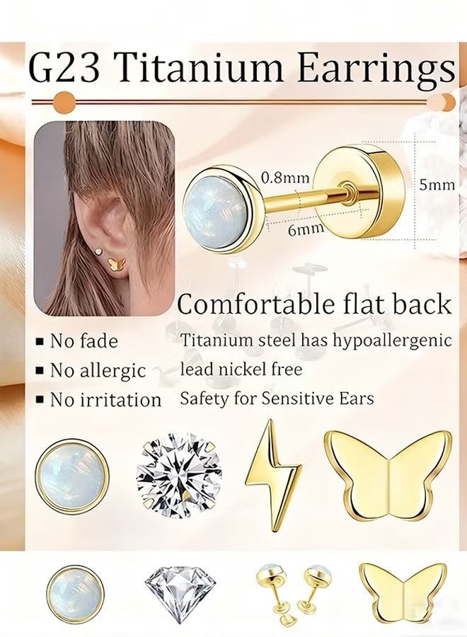 YJ Titanium Earrings for Sensitive Ears G23 Pure Titanium Stud Earrings for Women erfly Lightning Opal CZ Earrings Titanium Studs Hypoallergenic 20G Flat Back Stud Earrings - Image 2