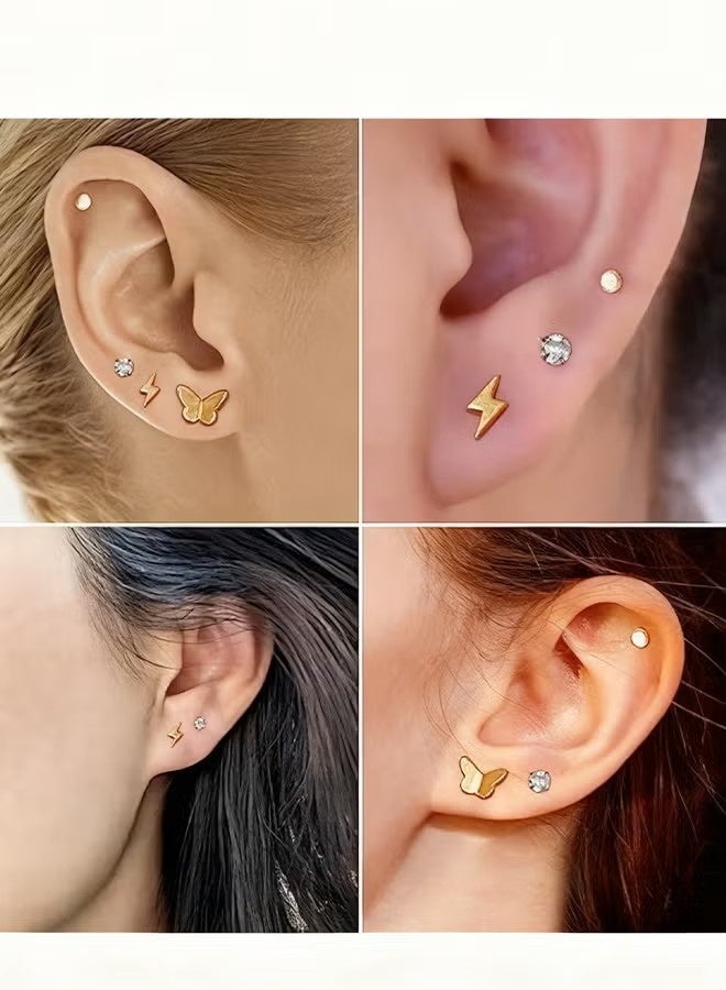 YJ Titanium Earrings for Sensitive Ears G23 Pure Titanium Stud Earrings for Women erfly Lightning Opal CZ Earrings Titanium Studs Hypoallergenic 20G Flat Back Stud Earrings - Image 5